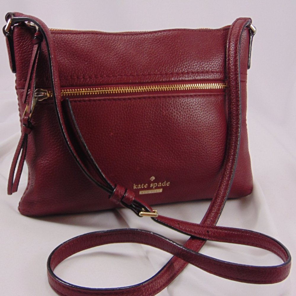 KATE SPADE NEW YORK Pebbled Burgundy/Red Leather Crossbody Bag
